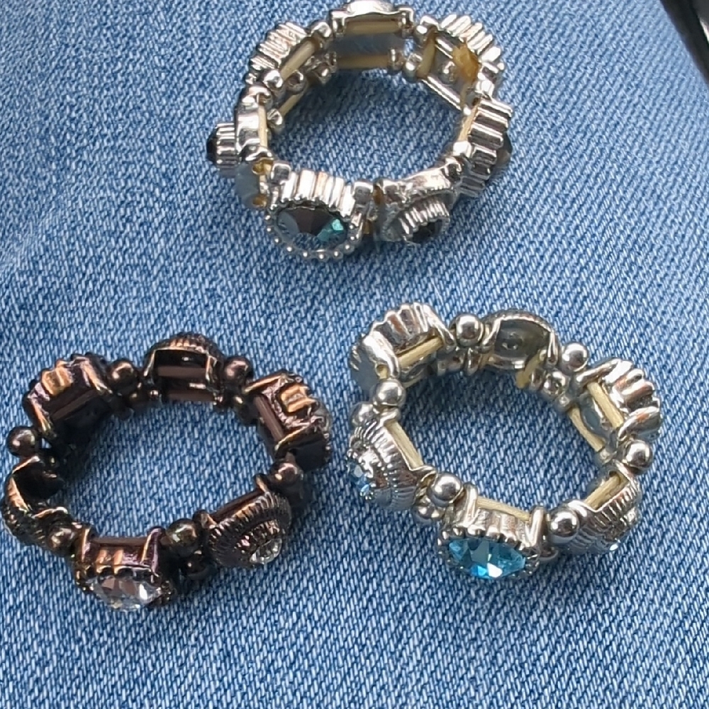 Three Styles Of Crystal Stretch Rings - Women's Fashion Ring